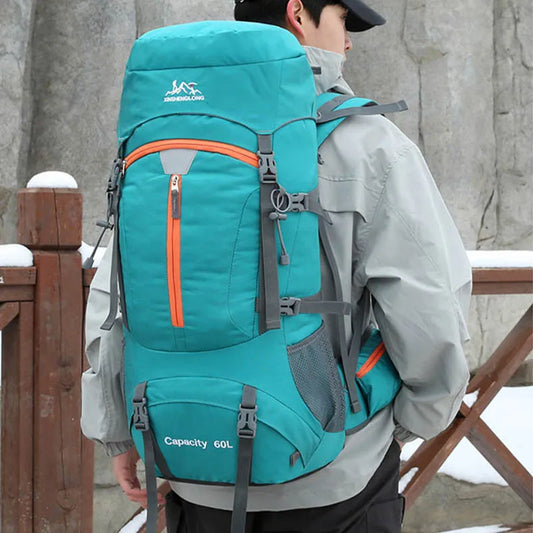 Nylon 60l camping backpack rain cover reflective stripes multi-pocket - product image