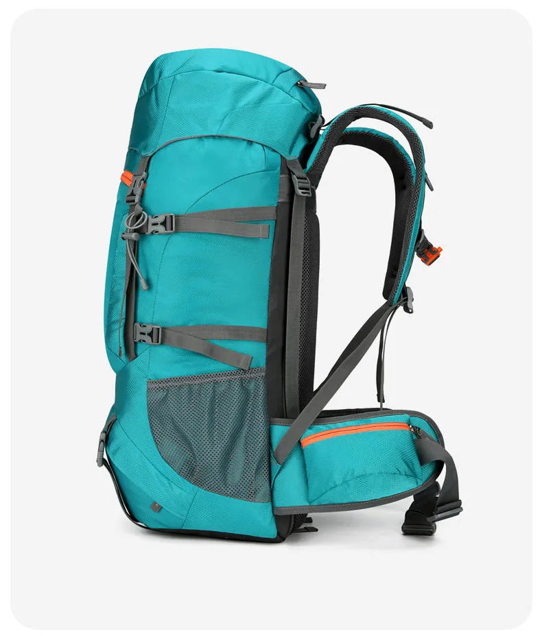 Nylon 60l camping backpack rain cover reflective stripes multi-pocket - product image