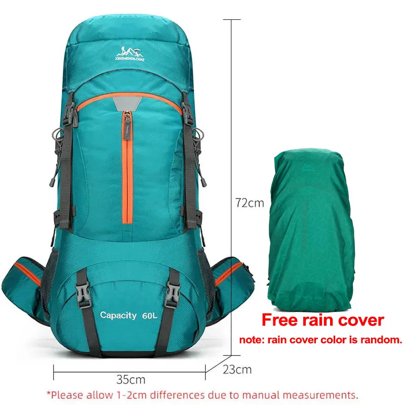 Nylon 60l camping backpack rain cover reflective stripes multi-pocket - product image