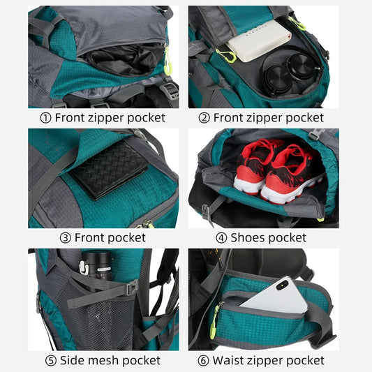 Nylon 75l camping backpack large capacity multi-layer rain cover included - product image