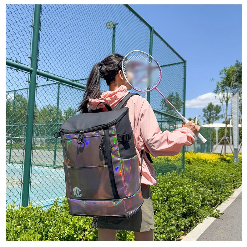 Nylon badminton tennis backpack with shoe pocket and laptop compartment - product image