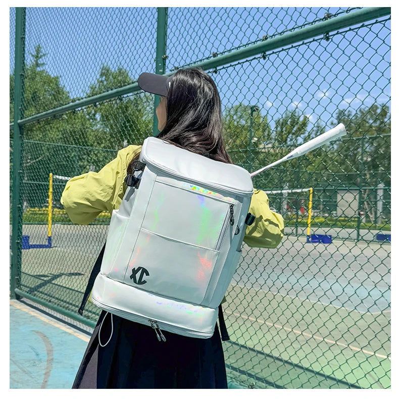 Nylon badminton tennis backpack with shoe pocket and laptop compartment - product image