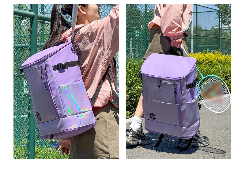 Nylon badminton tennis backpack with shoe pocket and laptop compartment - product image