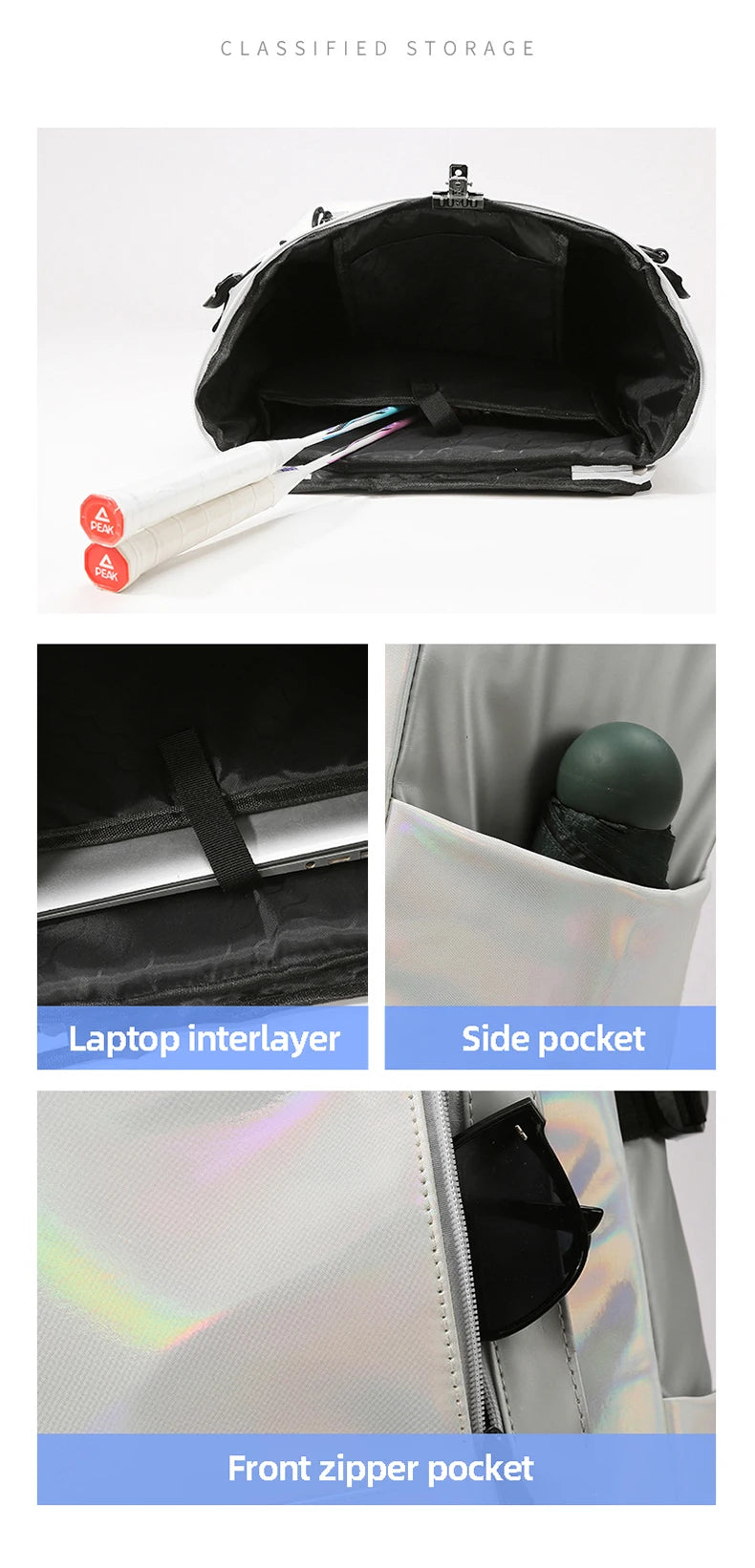 Nylon badminton tennis backpack with shoe pocket and laptop compartment - product image