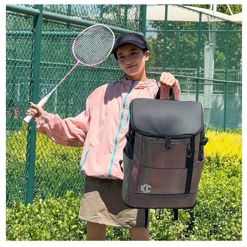 Nylon badminton tennis backpack with shoe pocket and laptop compartment - product image