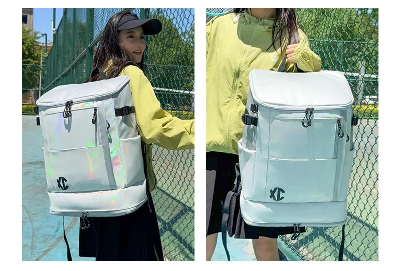 Nylon badminton tennis backpack with shoe pocket and laptop compartment - product image