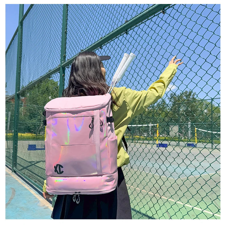 Nylon badminton tennis backpack with shoe pocket and laptop compartment - product image