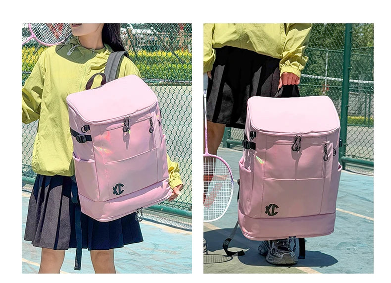 Nylon badminton tennis backpack with shoe pocket and laptop compartment - product image