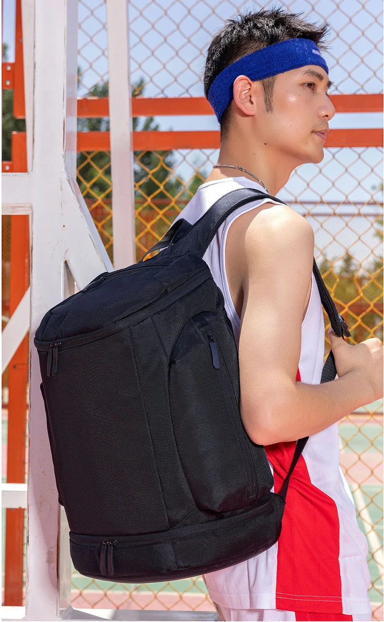 Nylon basketball sports backpack shoes compartment multi-layer storage - product image