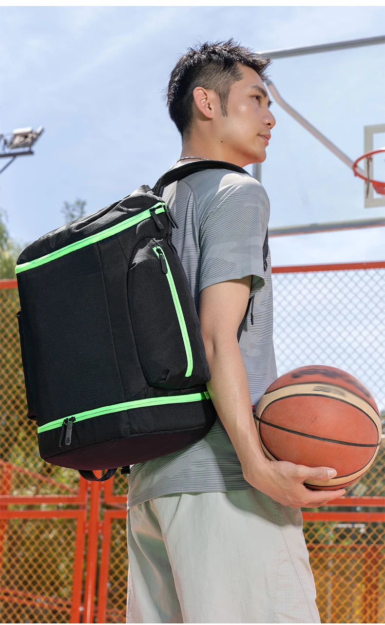 Nylon basketball sports backpack shoes compartment multi-layer storage - product image