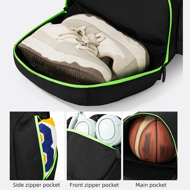 Nylon basketball sports backpack shoes compartment multi-layer storage - product image