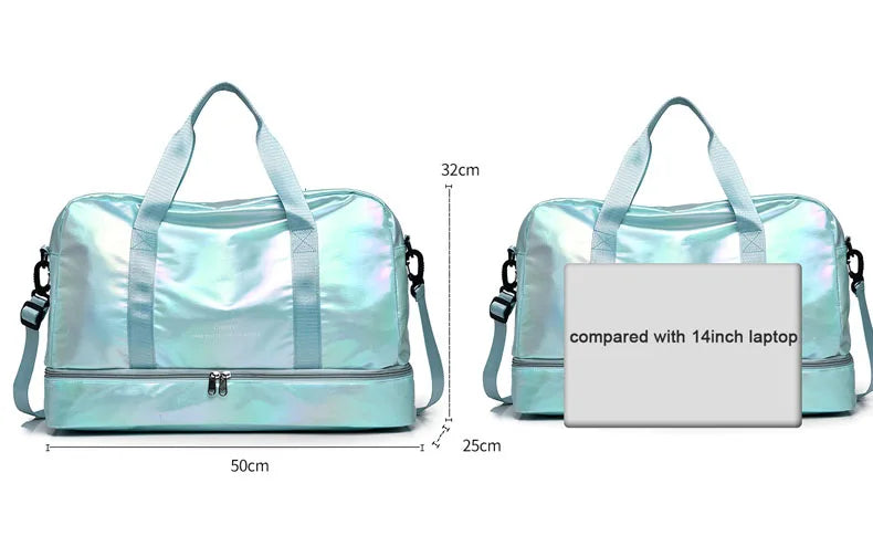 Nylon dry wet separation gym bag with shoe compartment and adjustable strap - product image