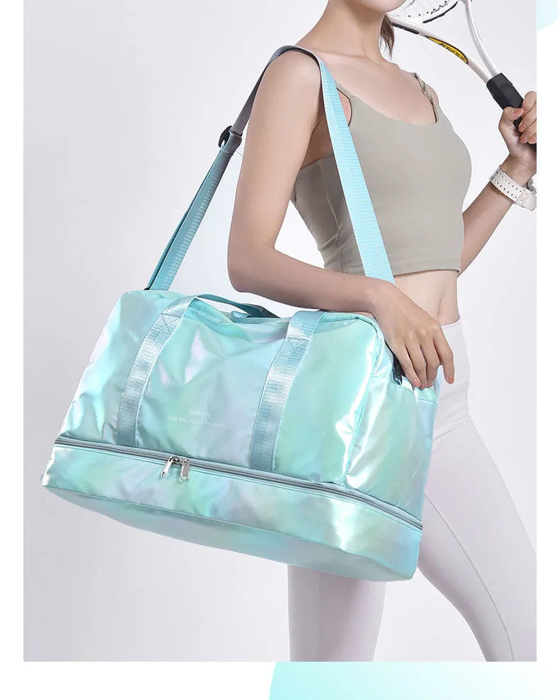 Nylon dry wet separation gym bag with shoe compartment and adjustable strap - product image