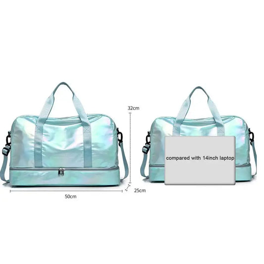 Nylon dry wet separation gym bag with shoe compartment and adjustable strap - product image