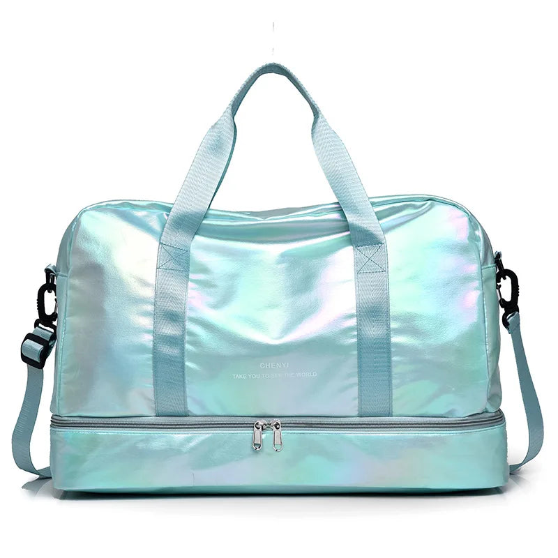Nylon dry wet separation gym bag with shoe compartment and adjustable strap - product image
