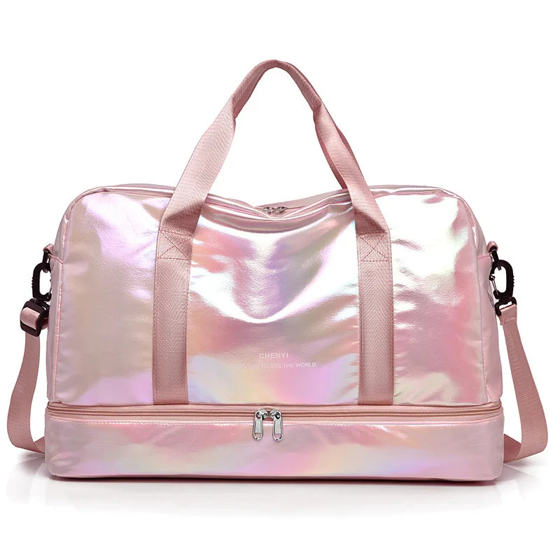 Nylon dry wet separation gym bag with shoe compartment and adjustable strap - product image