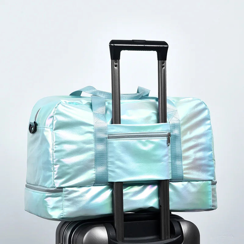 Nylon dry wet separation gym bag with shoe compartment and adjustable strap - product image