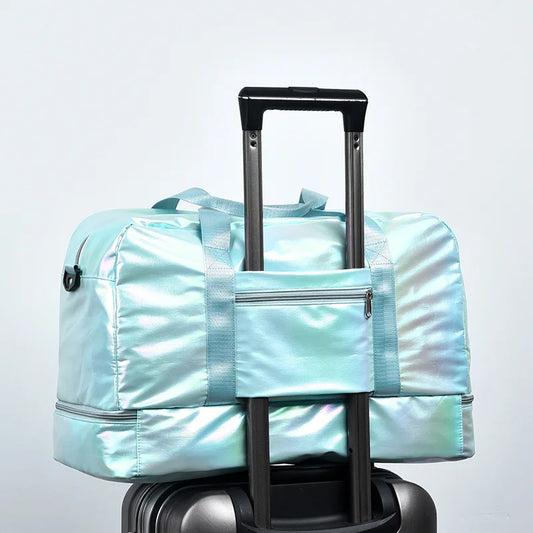Nylon dry wet separation gym bag with shoe compartment and adjustable strap - product image