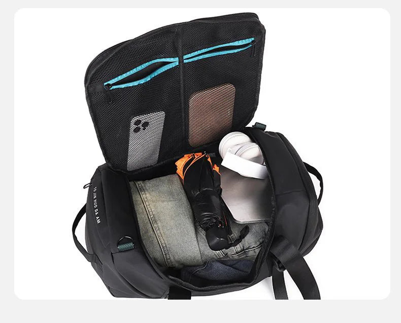 Nylon fitness gym shoulder duffel with independent shoe compartment - product image
