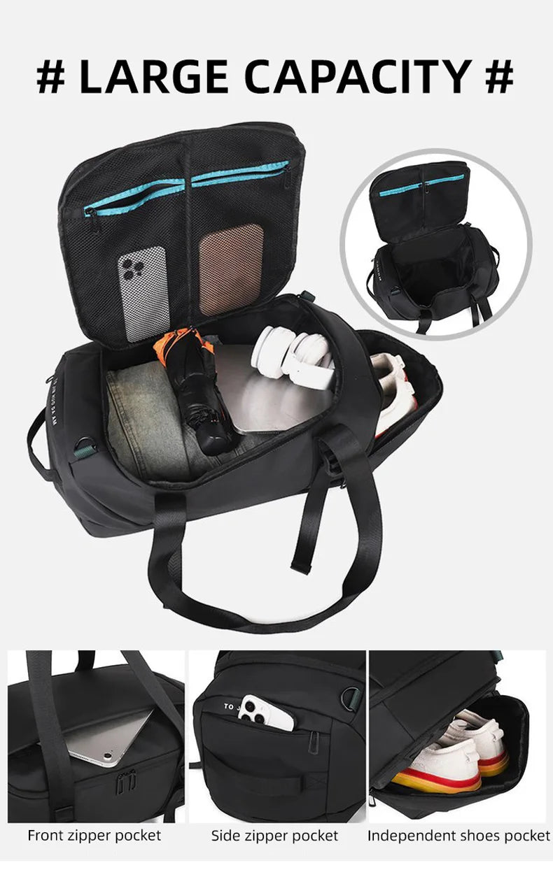 Nylon fitness gym shoulder duffel with independent shoe compartment - product image
