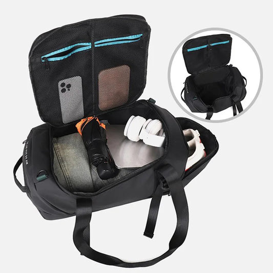 Nylon fitness gym shoulder duffel with independent shoe compartment - product image