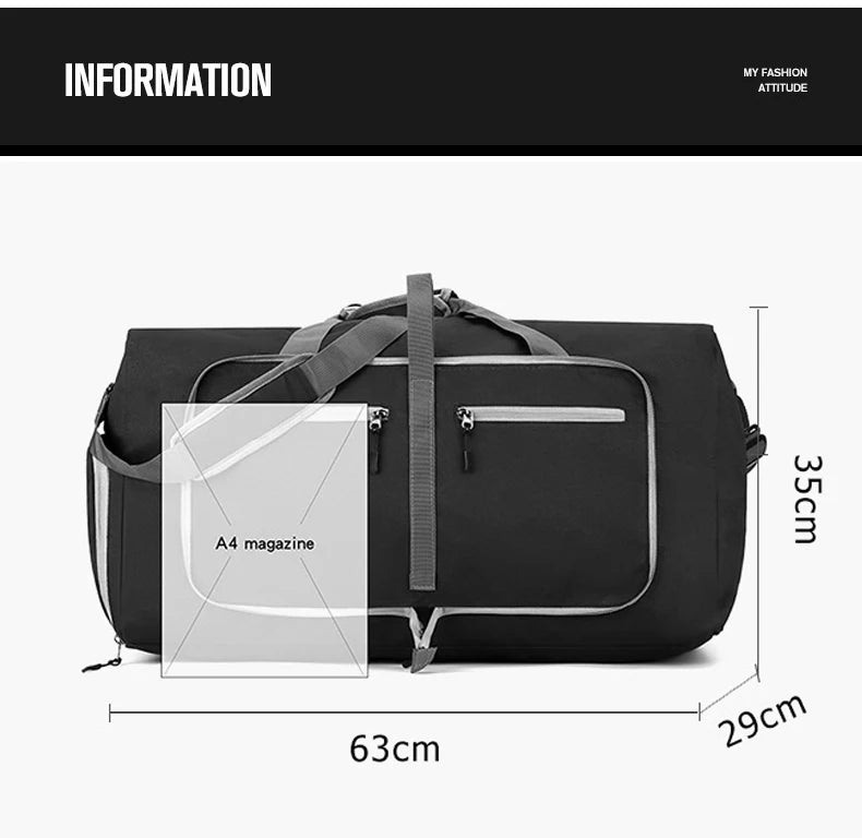 Nylon foldable large capacity gym duffel bag with shoe compartment - product image
