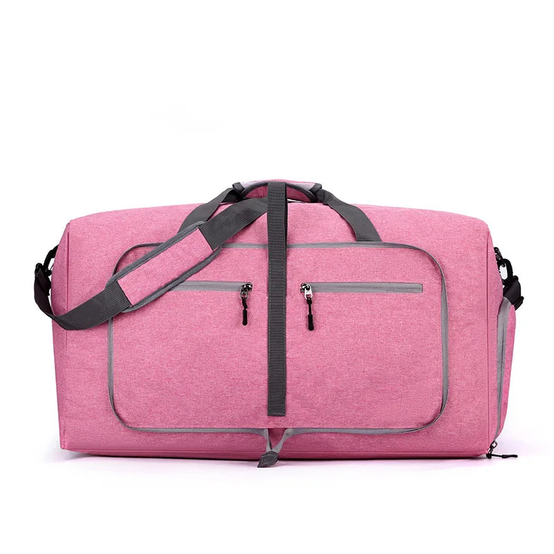 Nylon foldable large capacity gym duffel bag with shoe compartment - product image
