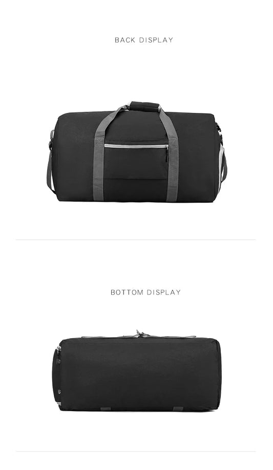 Nylon foldable large capacity gym duffel bag with shoe compartment - product image