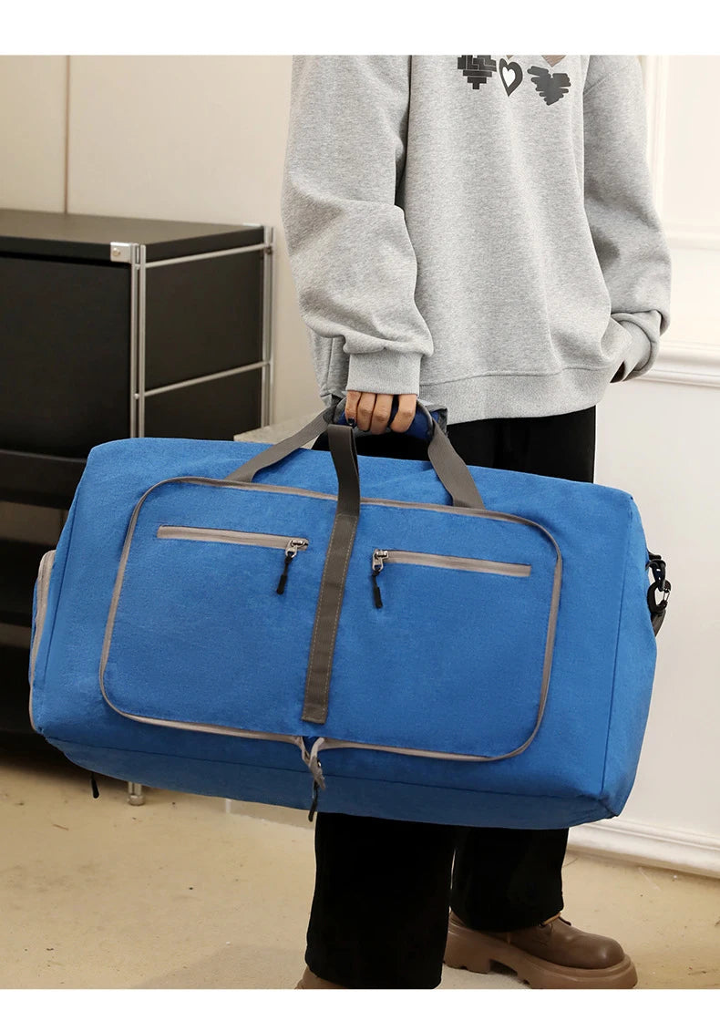 Nylon foldable large capacity gym duffel bag with shoe compartment - product image