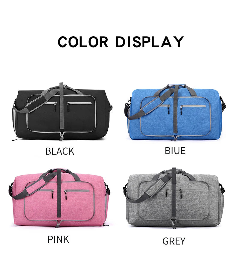 Nylon foldable large capacity gym duffel bag with shoe compartment - product image