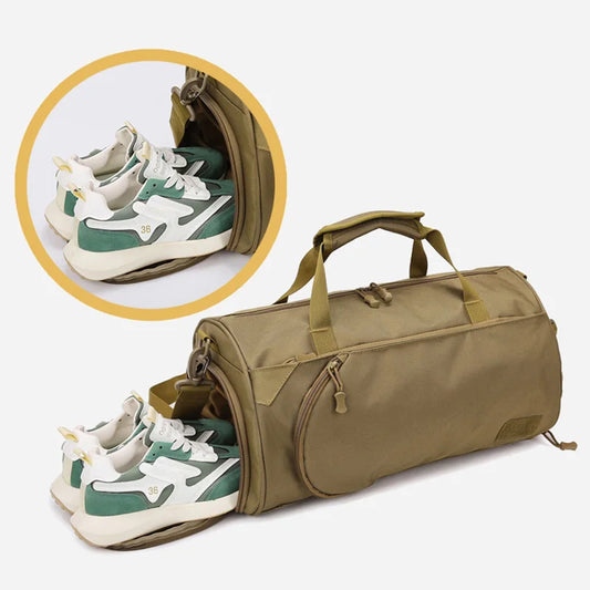 Nylon gym bag with dry wet separation and detachable shoulder strap - product image