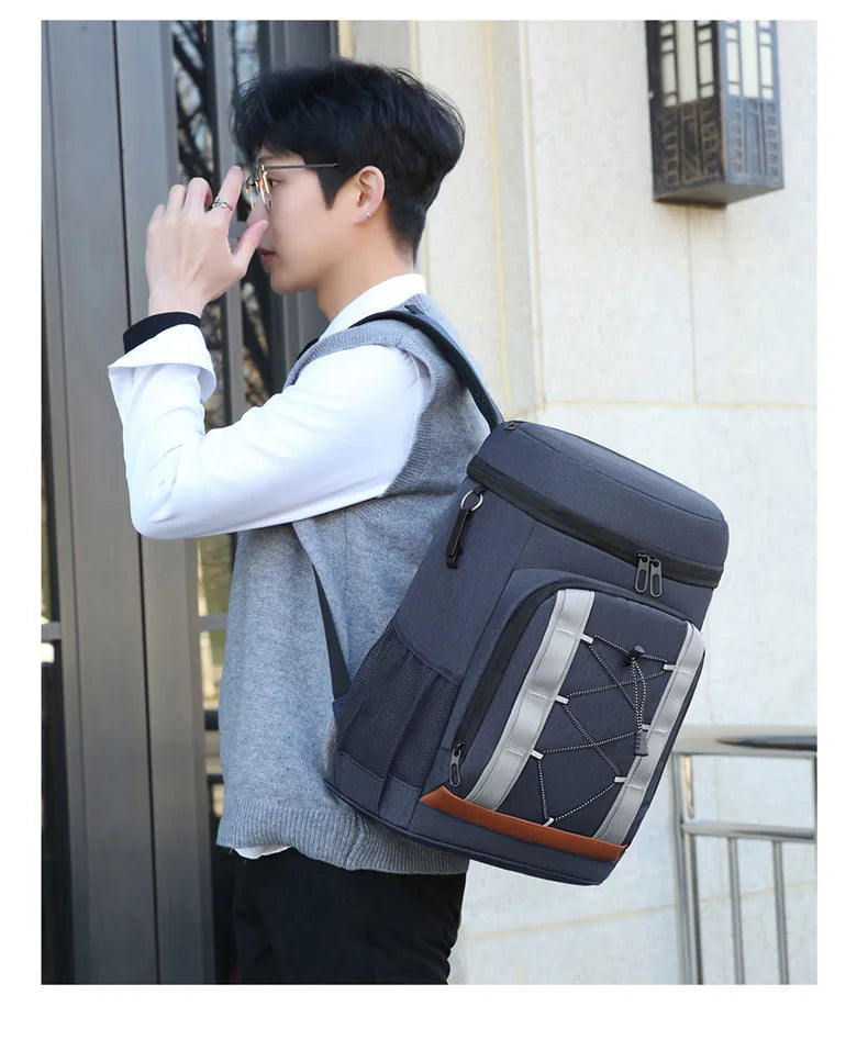 Nylon insulated cooler backpack leakproof multi-pocket aluminum foil liner - product image