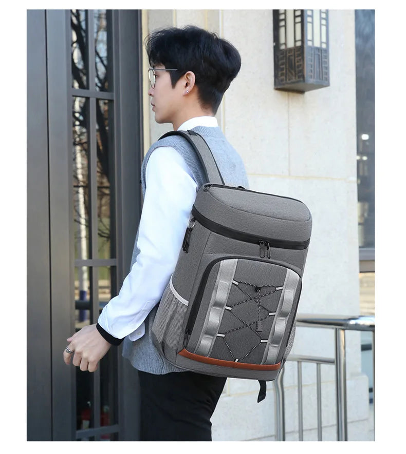 Nylon insulated cooler backpack leakproof multi-pocket aluminum foil liner - product image