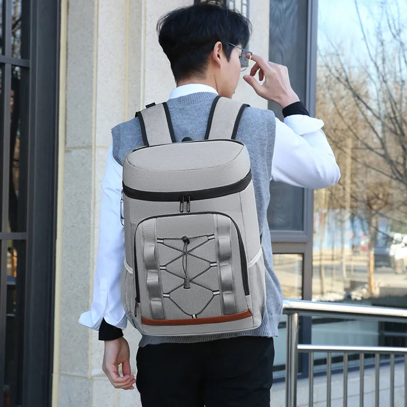 Nylon insulated cooler backpack leakproof multi-pocket aluminum foil liner - product image