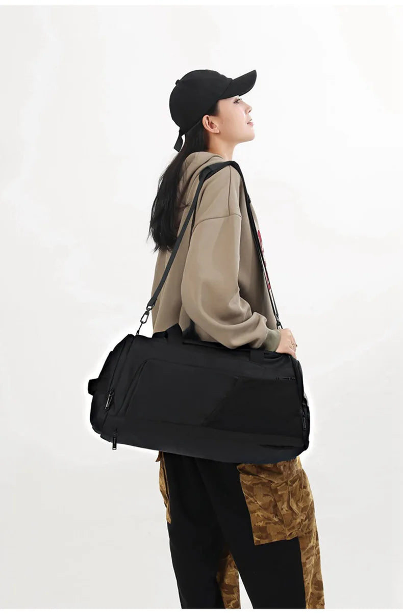 Nylon large capacity fitness bag with dry wet separation and shoes pocket - product image