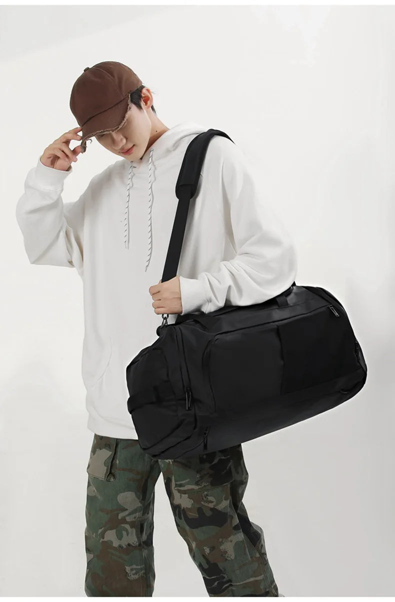 Nylon large capacity fitness bag with dry wet separation and shoes pocket - product image