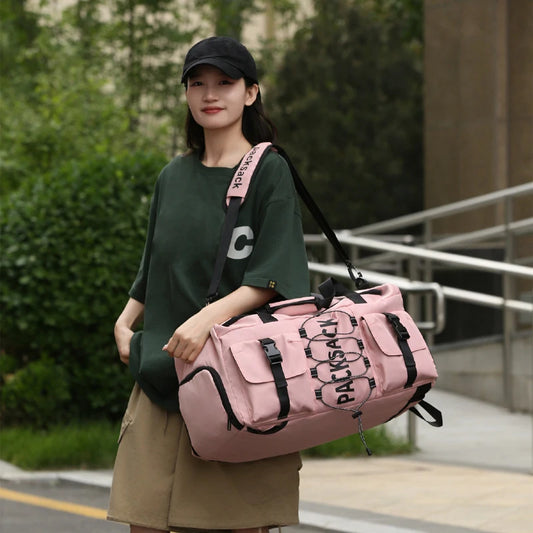 Nylon large capacity travel duffel with wet dry separation and trolley strap - product image