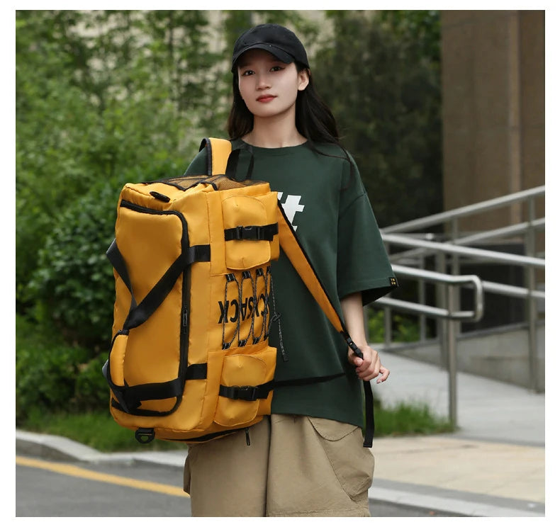 Nylon large capacity travel duffel with wet dry separation and trolley strap - product image
