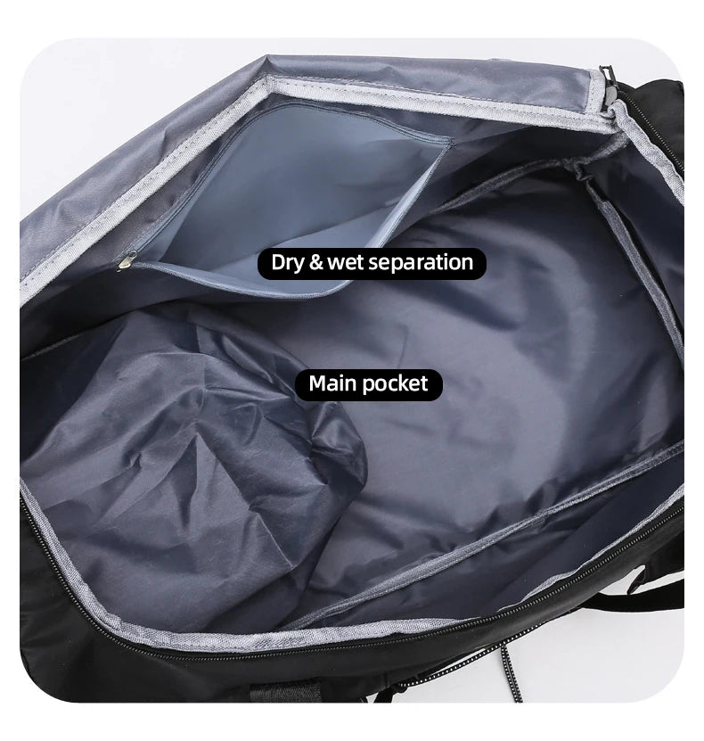 Nylon large capacity travel duffel with wet dry separation and trolley strap - product image