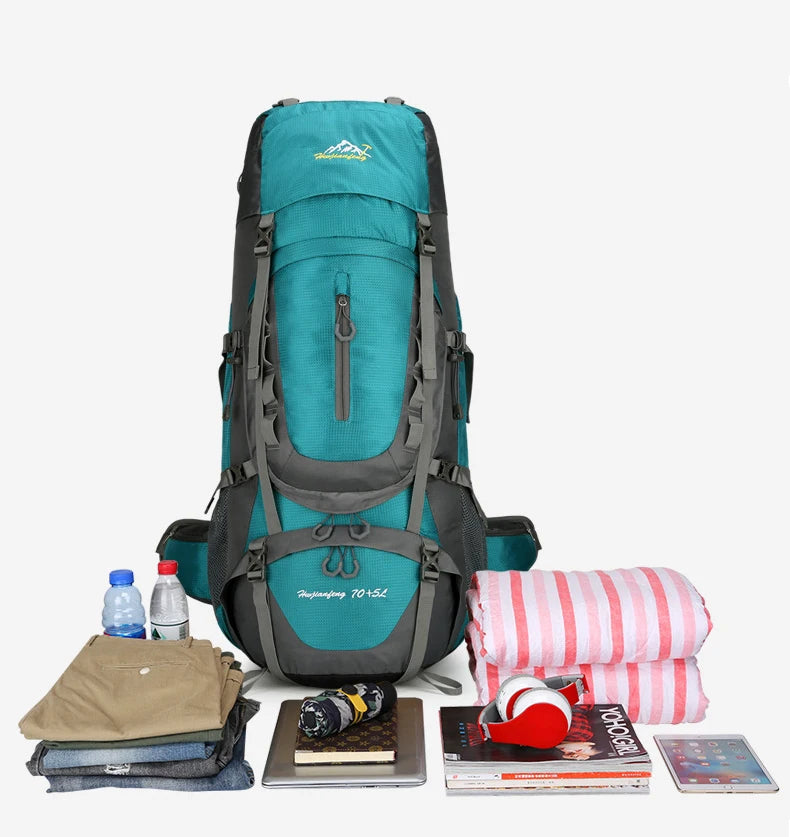Nylon men's 75l camping backpack large capacity multi-pocket hiking rucksack - product image