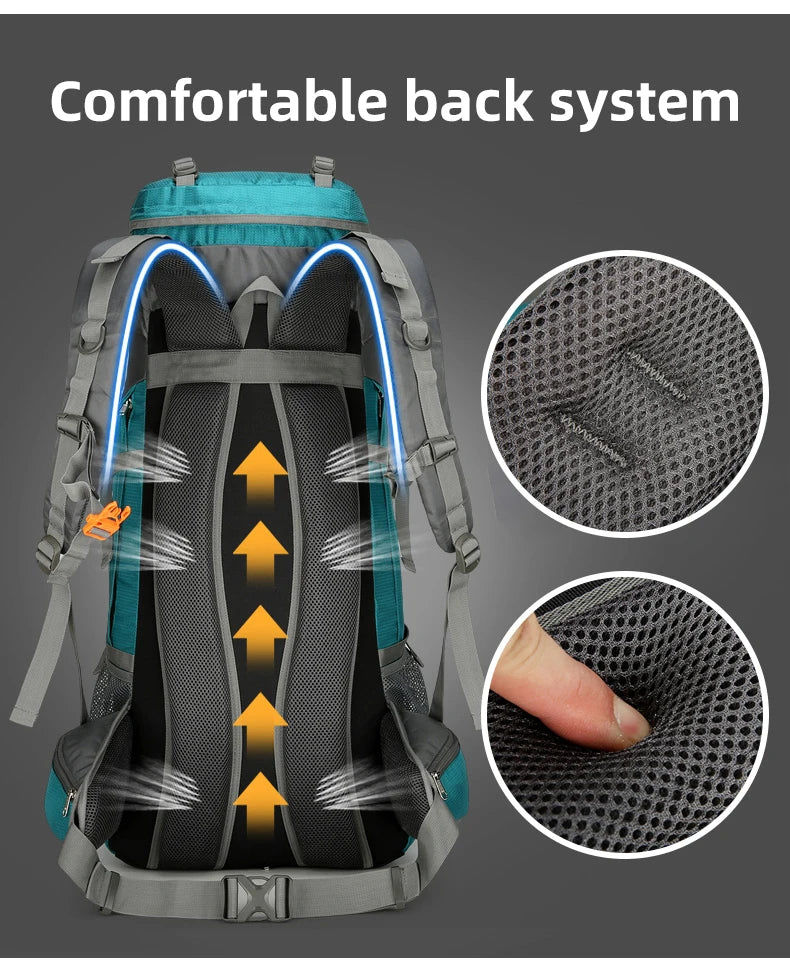 Nylon men's 75l camping backpack large capacity multi-pocket hiking rucksack - product image