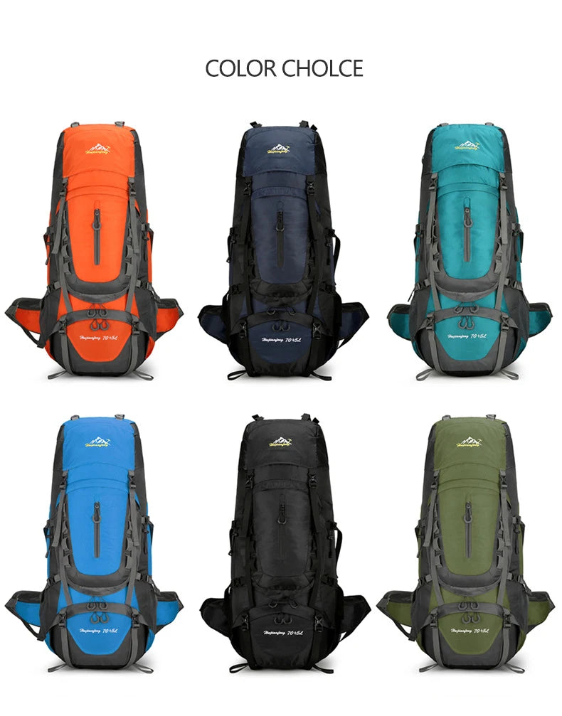 Nylon men's 75l camping backpack large capacity multi-pocket hiking rucksack - product image