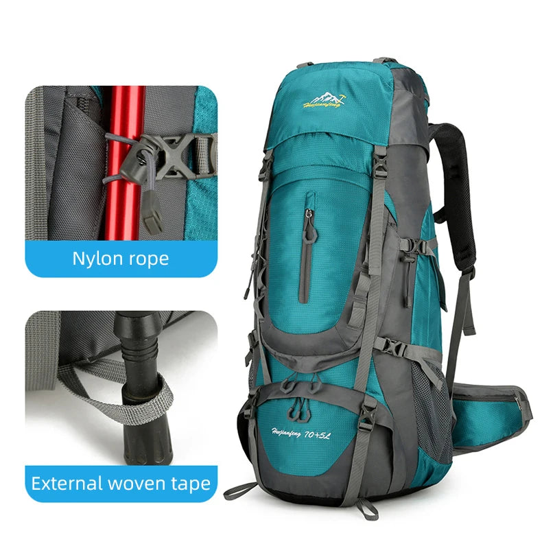 Nylon men's 75l camping backpack large capacity multi-pocket hiking rucksack - product image