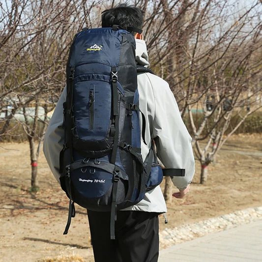Nylon men's 75l camping backpack large capacity multi-pocket hiking rucksack - product image