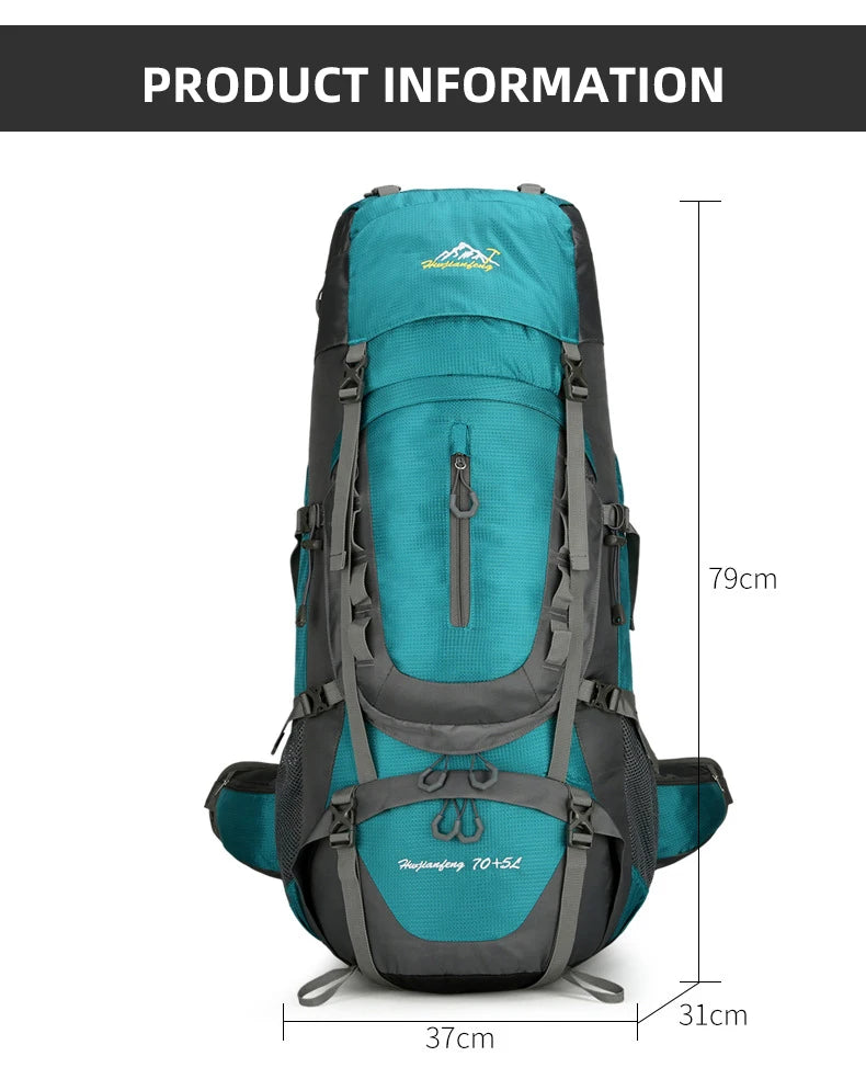 Nylon men's 75l camping backpack large capacity multi-pocket hiking rucksack - product image