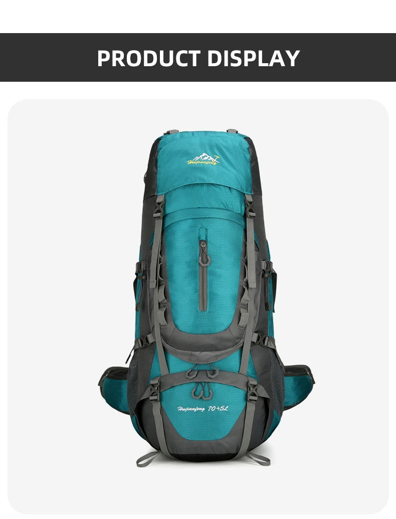 Nylon men's 75l camping backpack large capacity multi-pocket hiking rucksack - product image