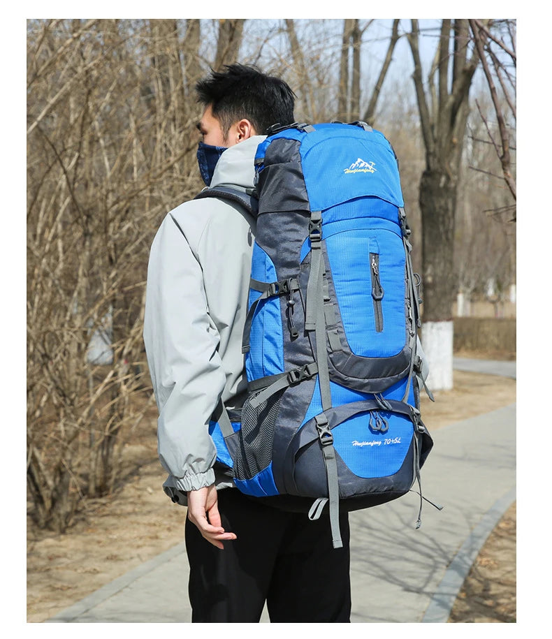 Nylon men's 75l camping backpack large capacity multi-pocket hiking rucksack - product image