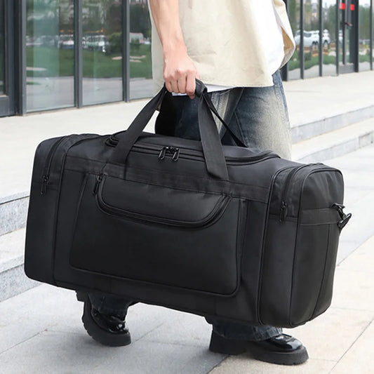 Nylon oversized tactical duffle bag with multiple compartments and trolley strap - product image