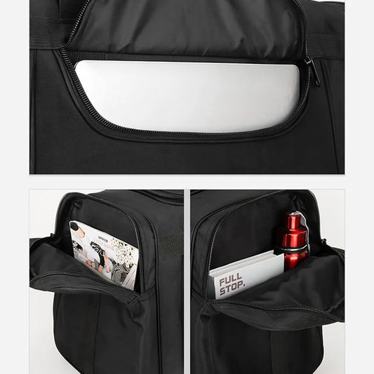Nylon oversized tactical duffle bag with multiple compartments and trolley strap - product image