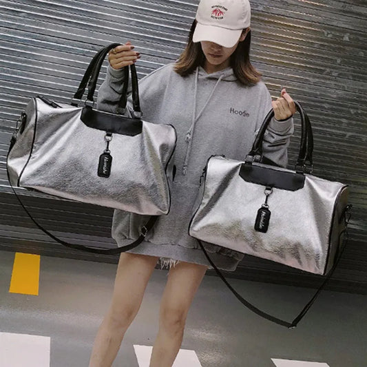 Nylon silver fitness gym bag with glitter finish and multiple sizes - product image